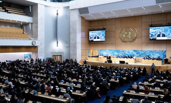 Генеральный секретарь Антониу Гутерриш выступает на открытии сегмента высокого уровня 61-й сессии Совета ООН по правам человека.